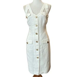 Carmell like new 100% linen white Sleeveless Sheath Midi Dress Sz 10